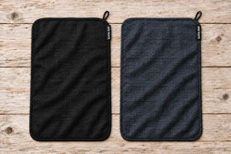 Black and Granite structured mesh Trail Rag product mockups from the lookbook