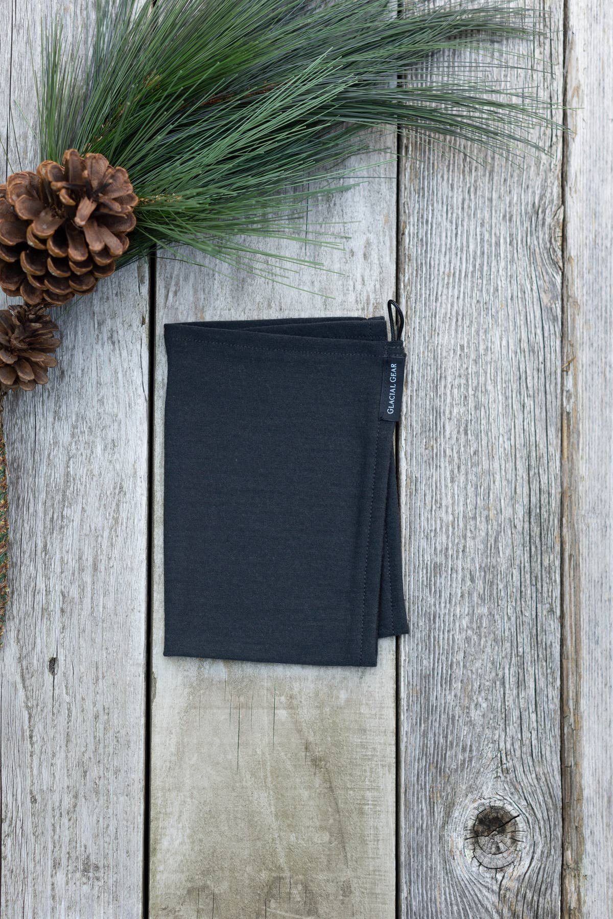Glacial Granite Trail Rag Classic Merino wool towel on weathered wood
